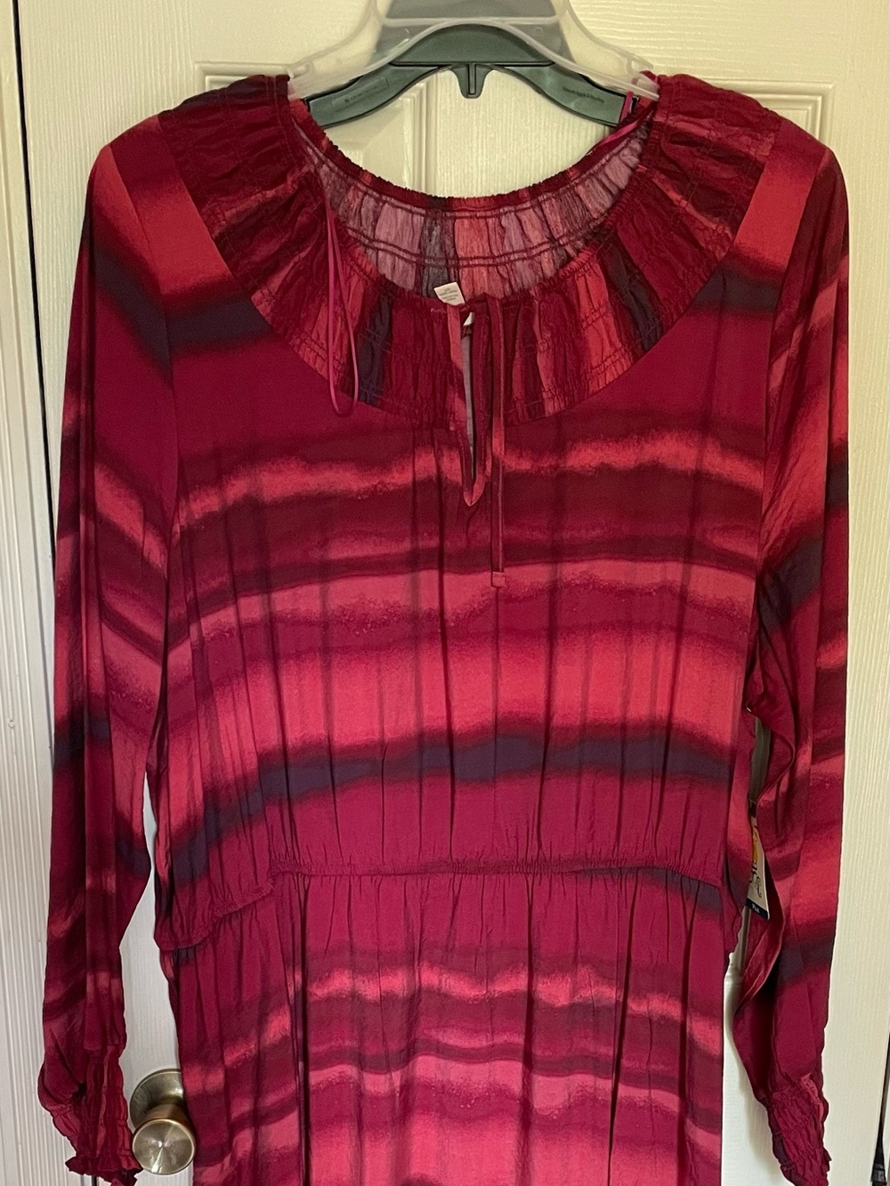 Terra & Sky Wine Red Striped Maxi Dress 1x NWT long sleeve